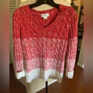 Liz Claiborne Red and White V-Neck Sweater